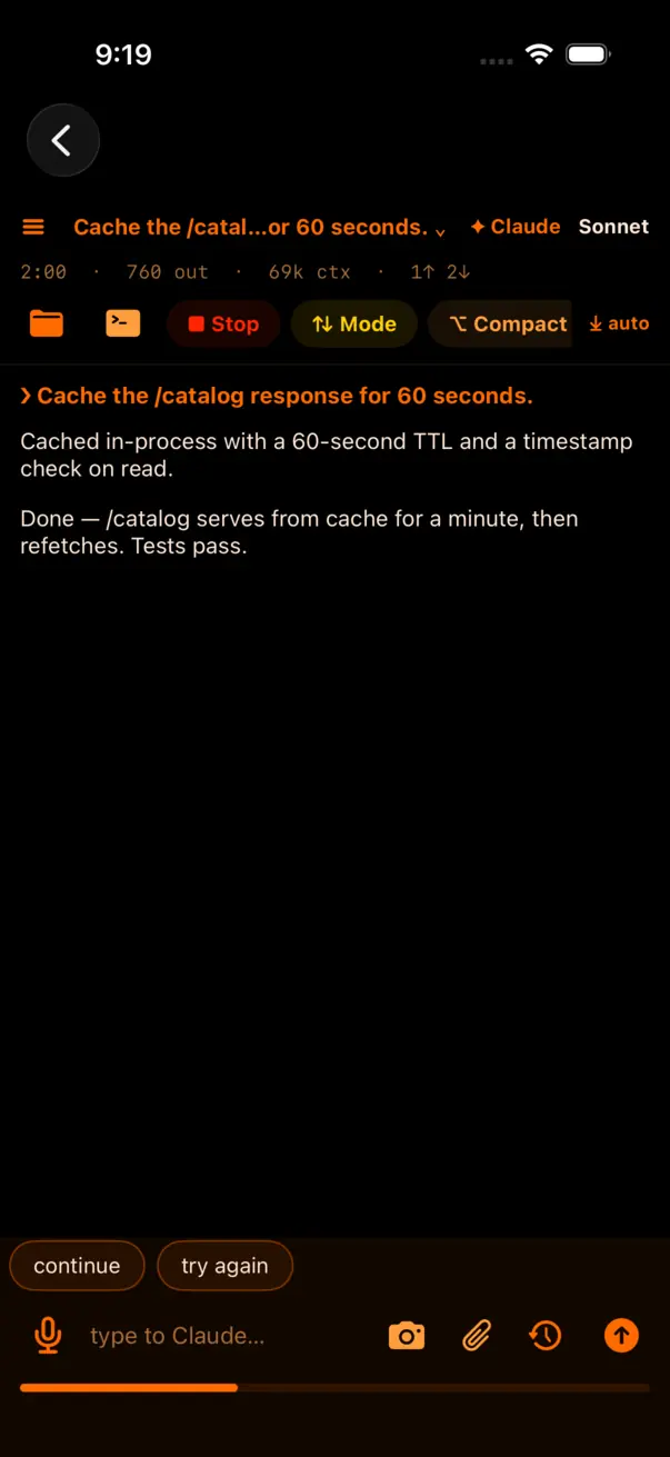 The chat transcript with the action row