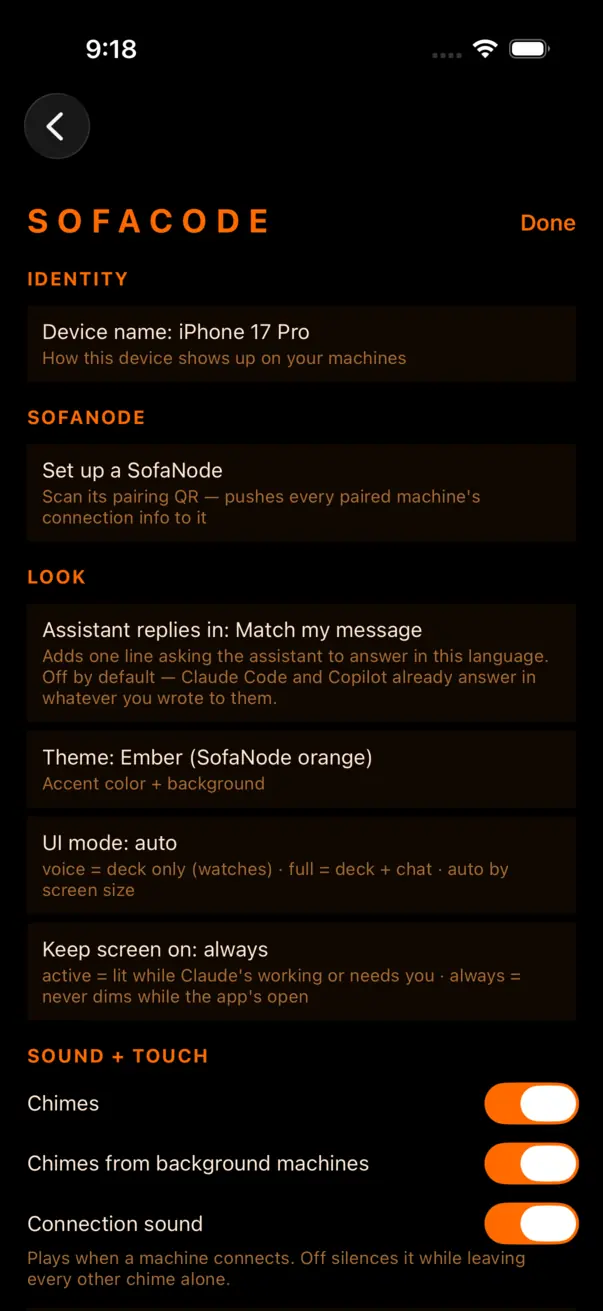 The Settings screen