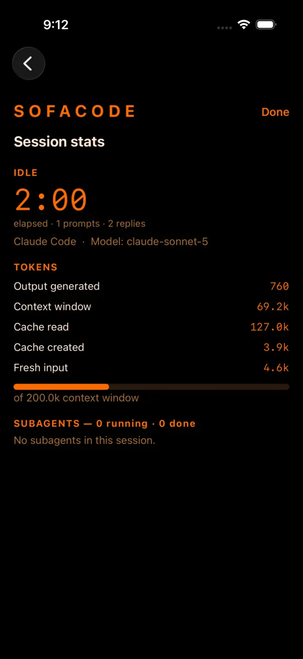 The session stats screen