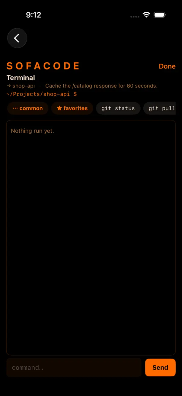 The terminal with saved command shortcuts