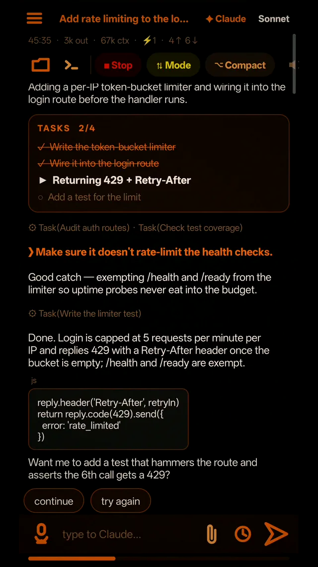 The task checklist showing two of four tasks done, the running one in bold.